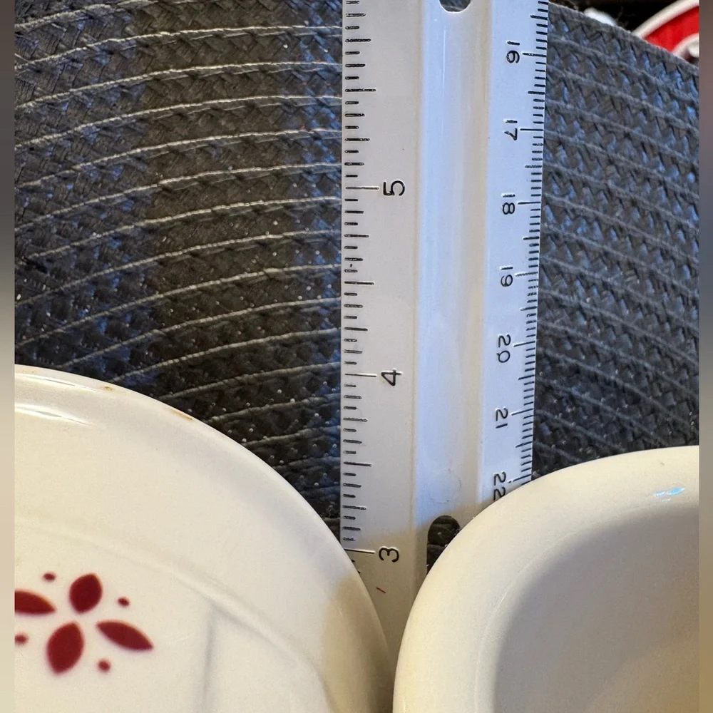 Two‎ Longaberger Pottery ShortCrocks Woven Traditions Red 3.25